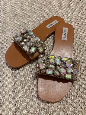 Steve Madden Tan Jeweled Slide Sandals